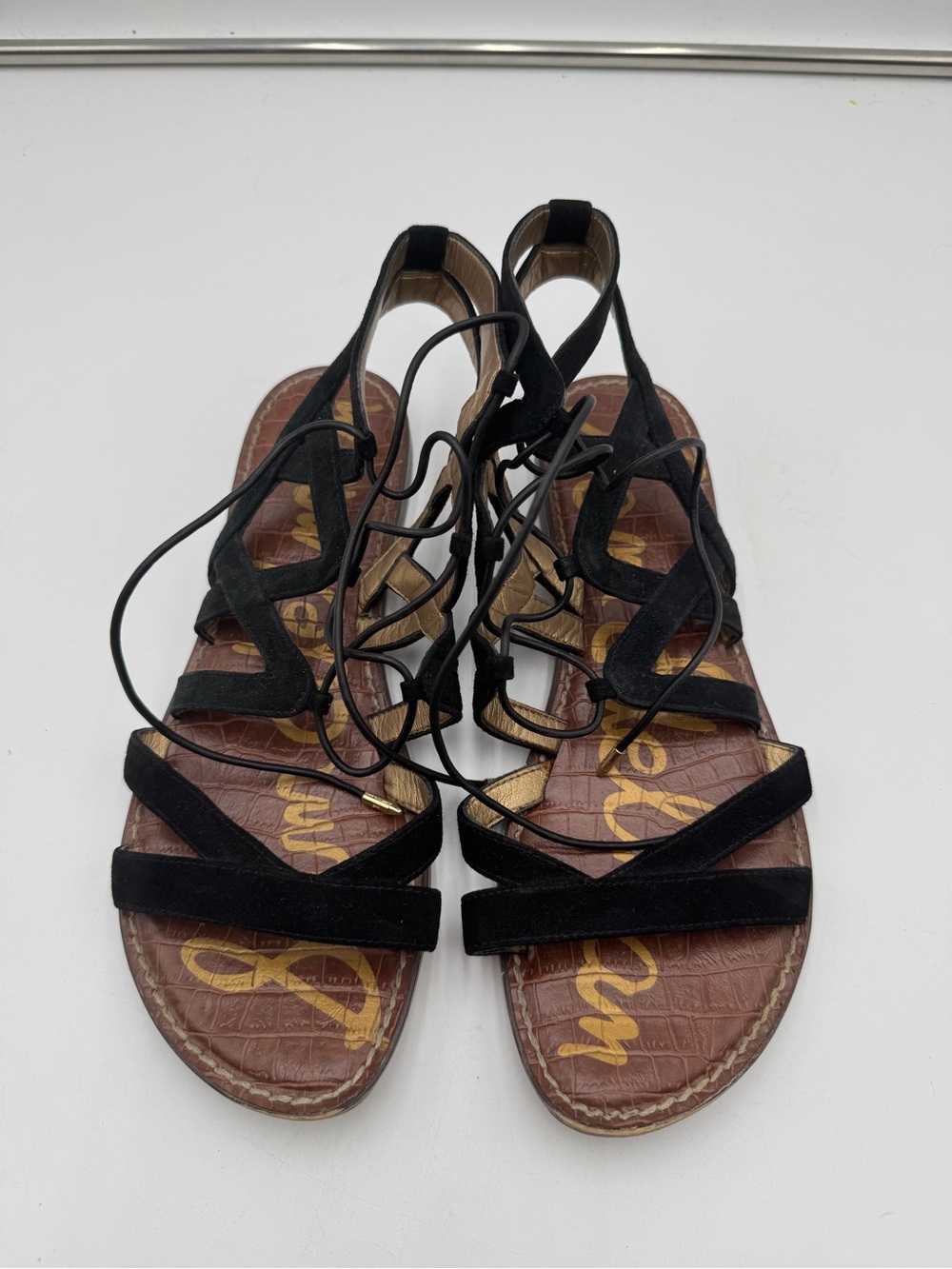 Sam Edelman Gemma Gladiator Sandals Black Lace Up Flat Suede Leather US 10M